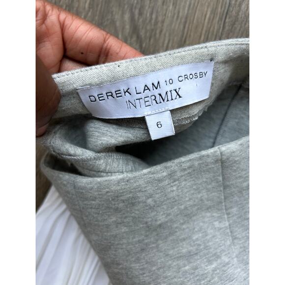 INTERMIX Derek Lam 10 Crosby Grey and White Cotton Pleated Mini Skirt Size 6 - Picture 5 of 7